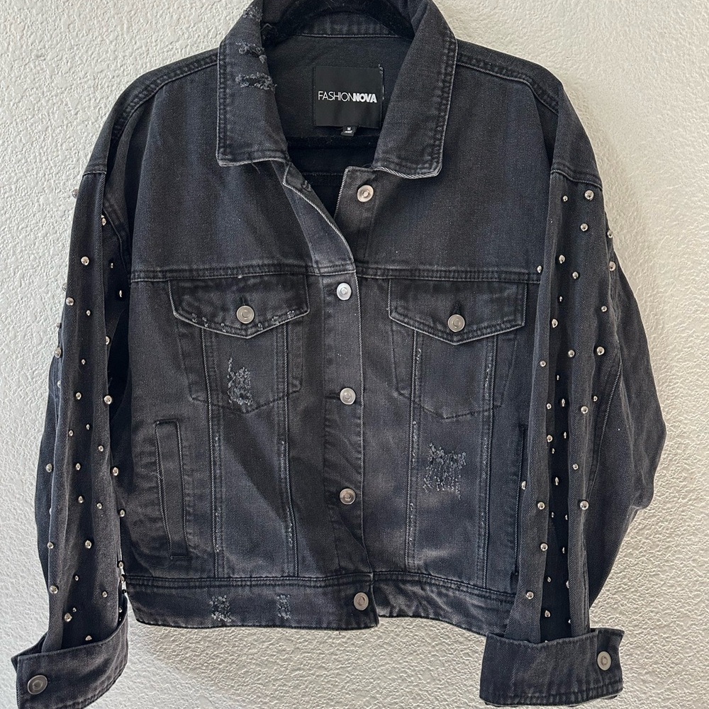 Fashion Nova Charcoal Studded Jean Jacket